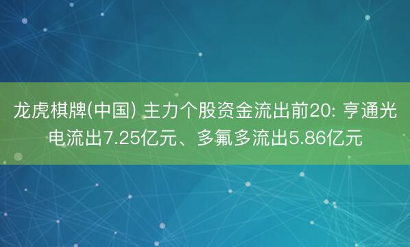 龙虎棋牌(中国) 主力个股资金流出前20: 亨通光电流出7.25亿元、多氟多流出5.86亿元
