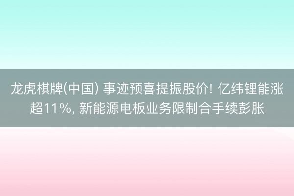 龙虎棋牌(中国) 事迹预喜提振股价! 亿纬锂能涨超11%， 新能源电板业务限制合手续彭胀